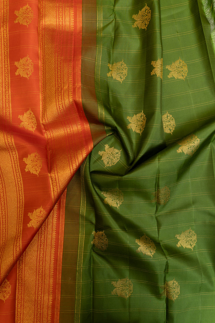 Rust orange zari checks pure Kanchipuram silk saree
