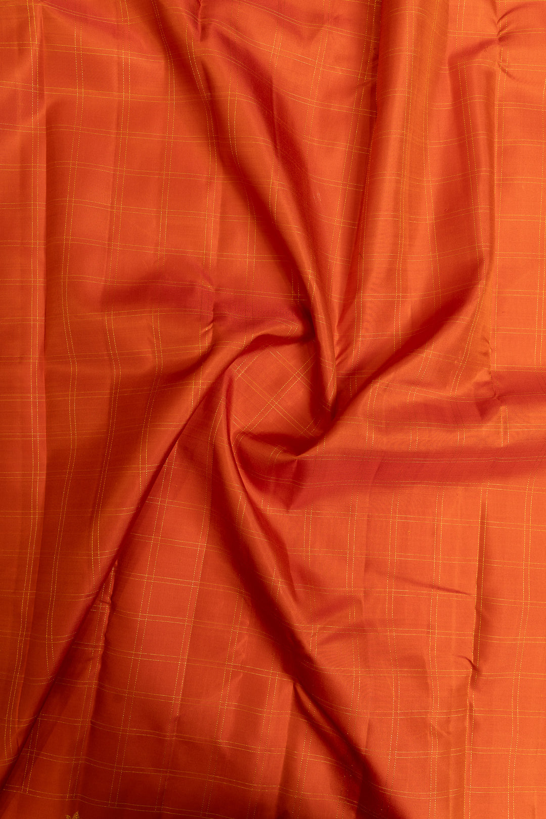 Rust orange zari checks pure Kanchipuram silk saree