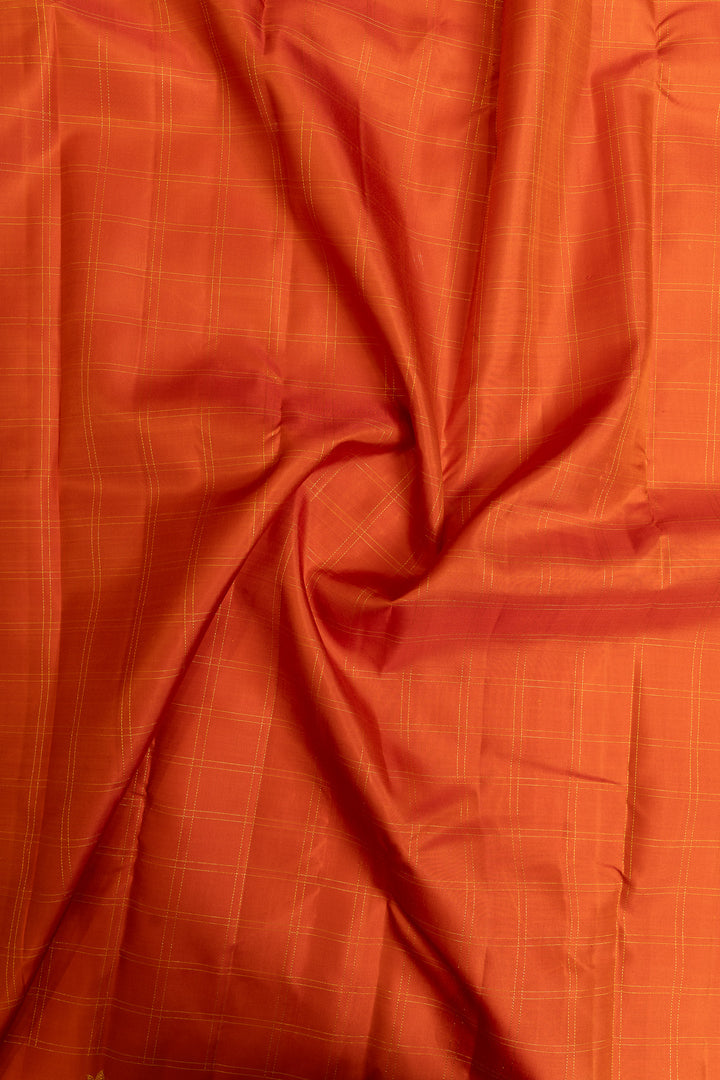 Rust orange zari checks pure Kanchipuram silk saree
