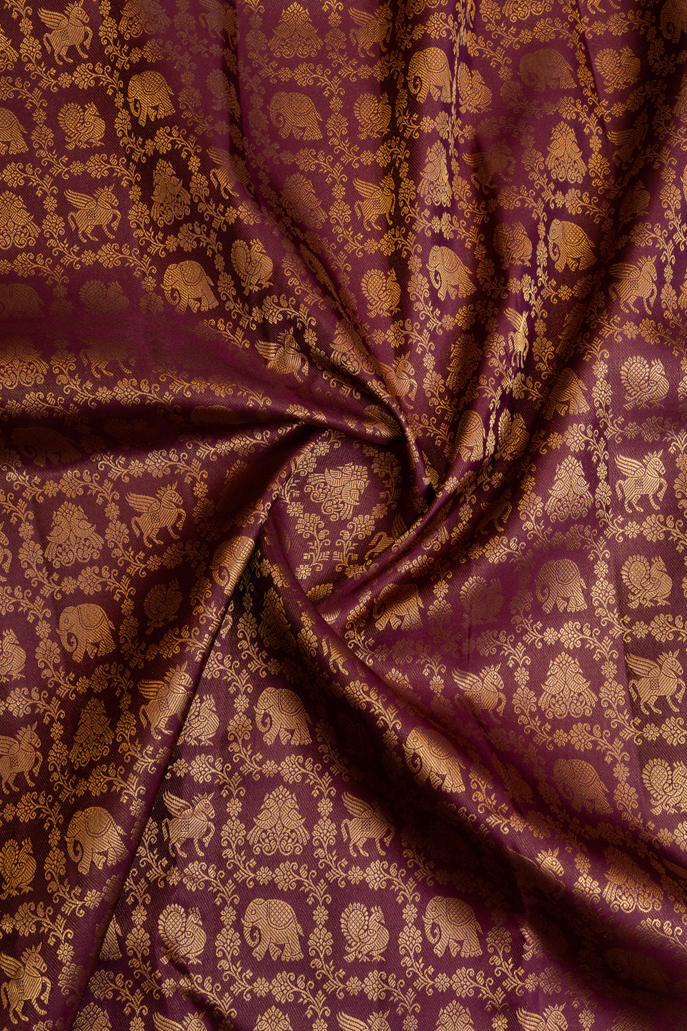 Wine purple animal motifs pure Kanchipuram silk saree