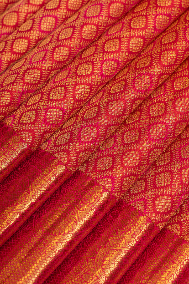 Peach diamond brocade pure Kanchipuram silk saree