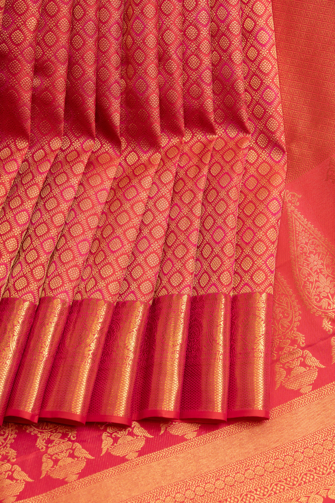 Peach diamond brocade pure Kanchipuram silk saree