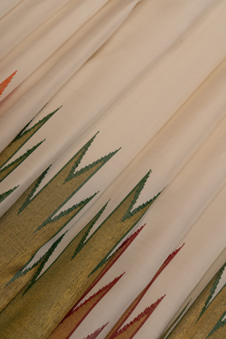 Off white multi temple 8 Kol pure Kanchipuram silk saree