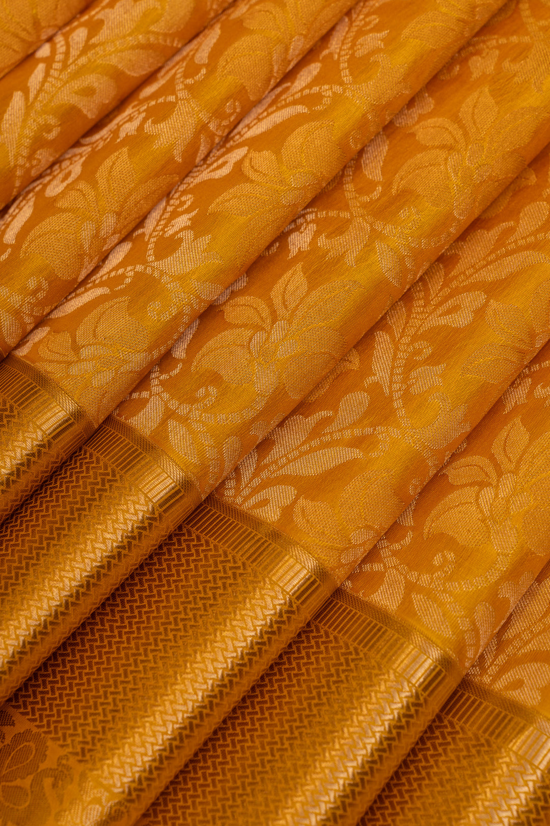 Yellow floral brocade pure Kanchipuram silk saree