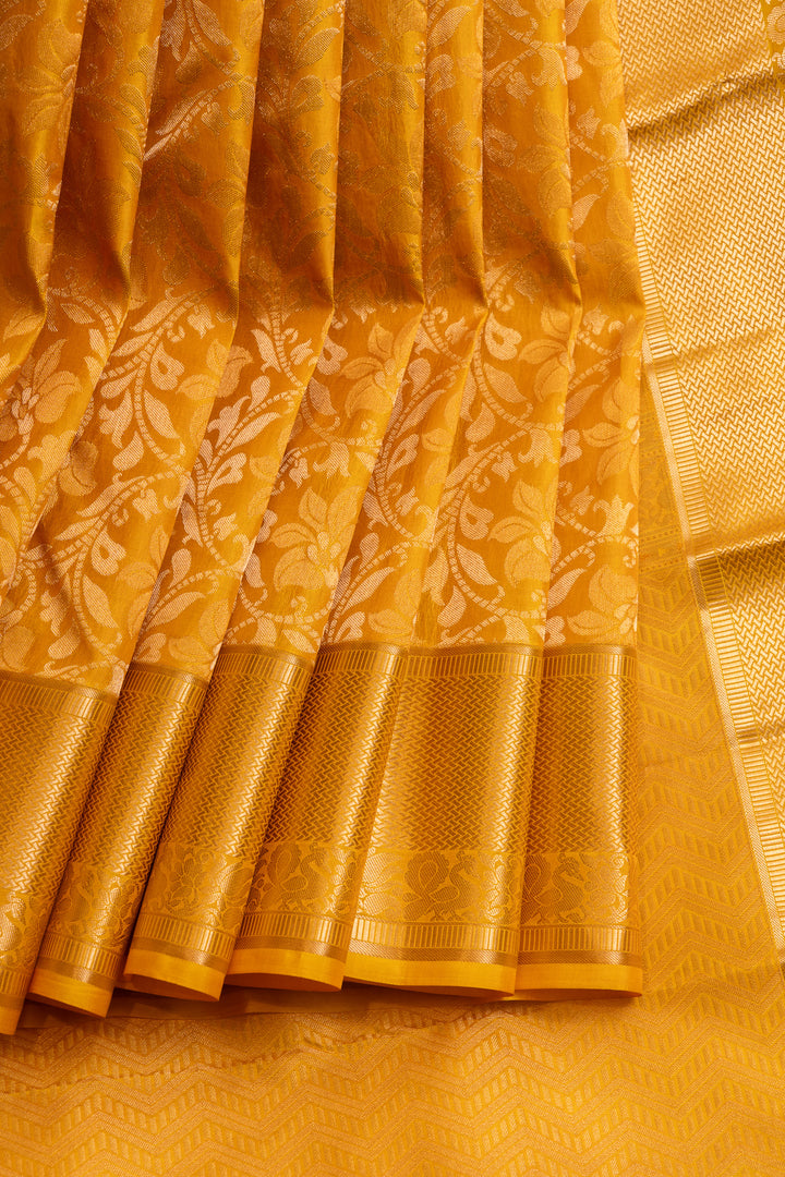 Yellow floral brocade pure Kanchipuram silk saree