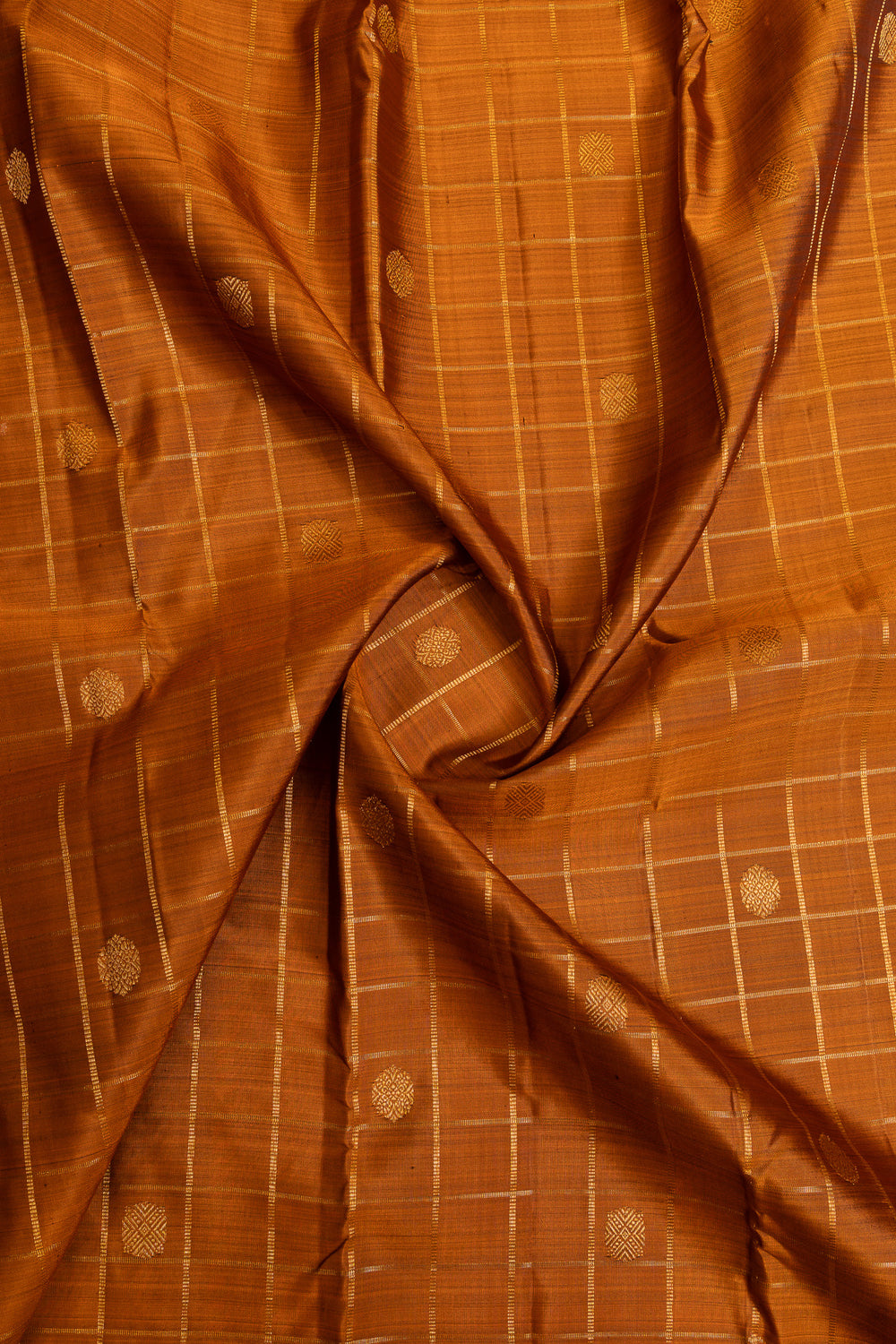 Rust orange and brown traditional pure Kanchipuram silk saree