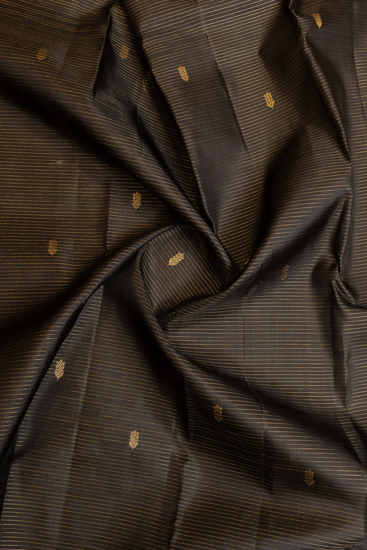 Black and yellow Vairaoosi stripes pure Kanchipuram silk saree