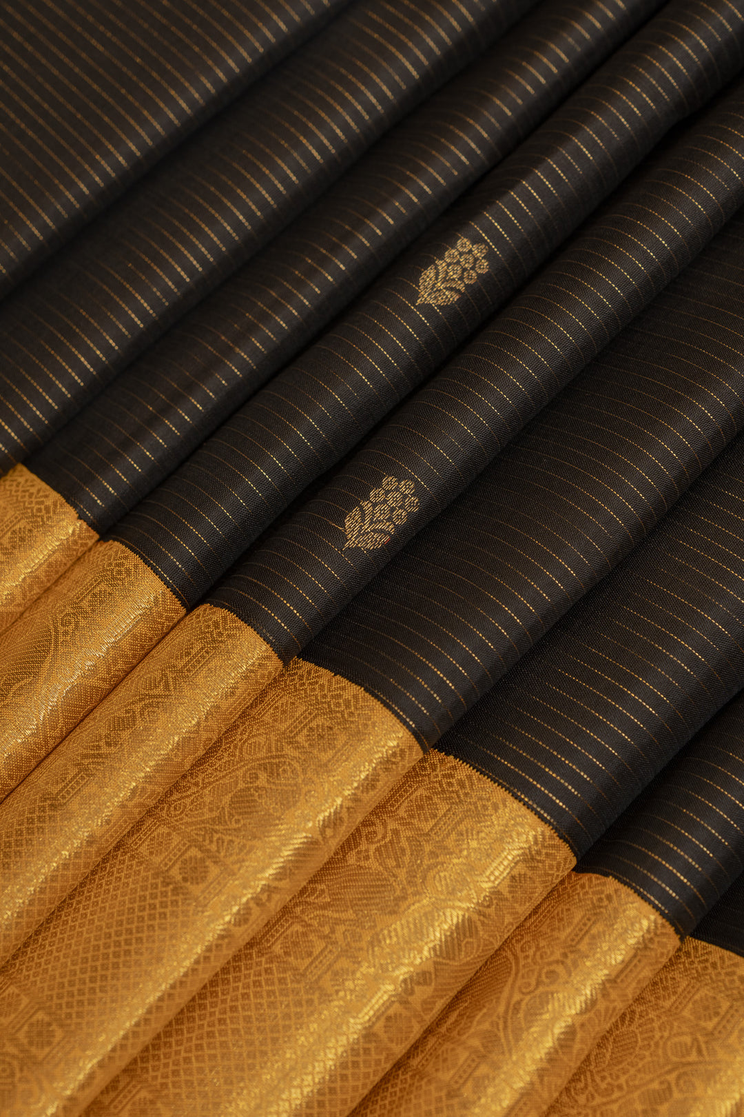 Black and yellow Vairaoosi stripes pure Kanchipuram silk saree