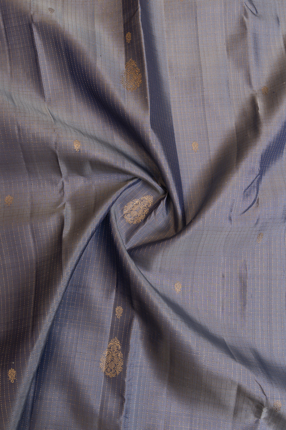 Greyish blue rettai pettu pure Kanchipuram silk saree