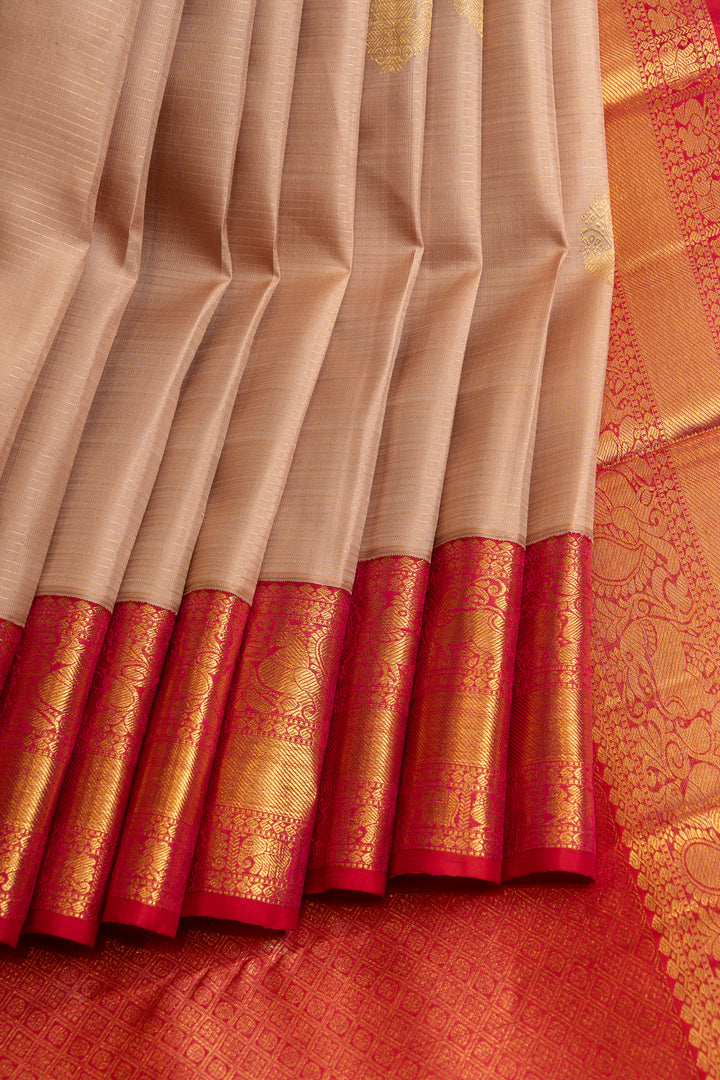 Champagne pink Vairaoosi pure Kanchipuram silk saree
