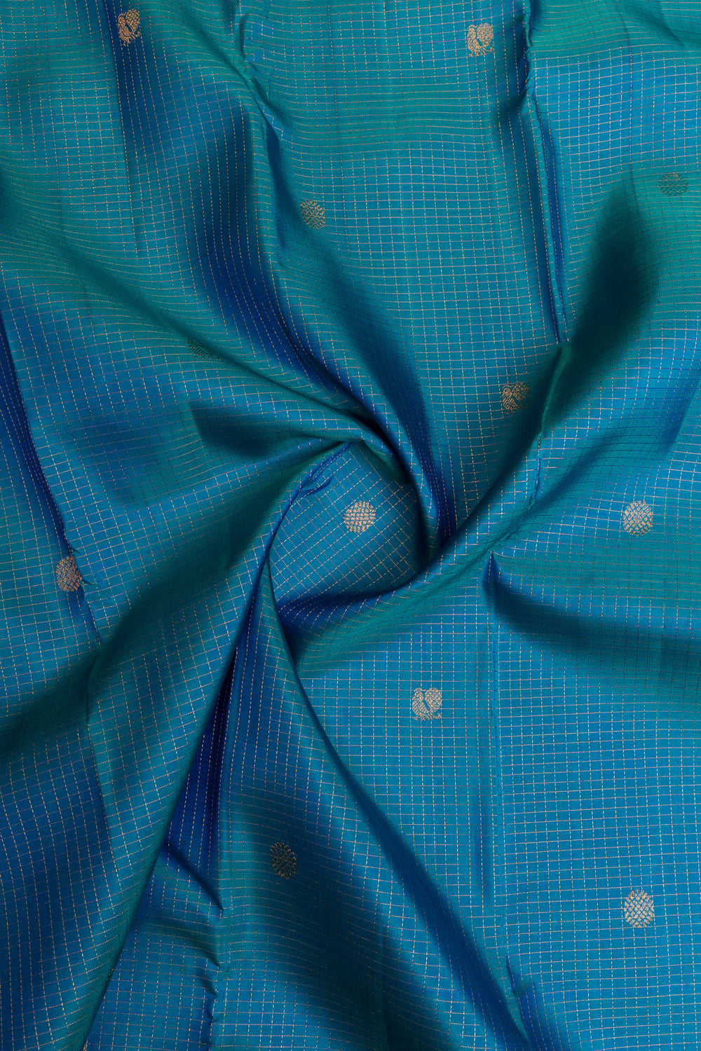 Peacock blue Zari checks pure Kanchipuram silk saree