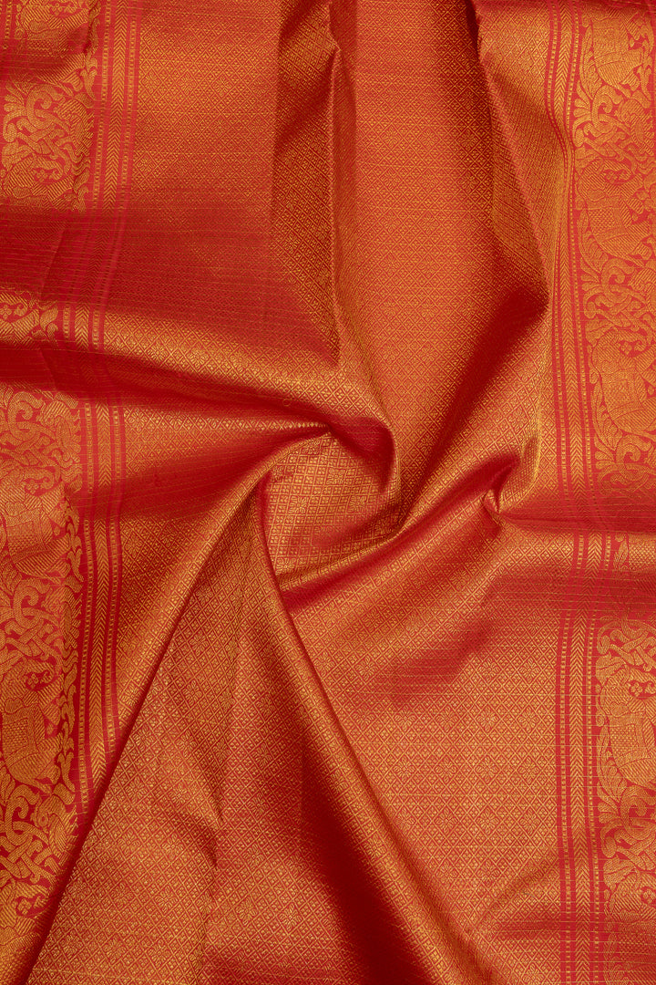 Red Zari checks pure Kanchipuram silk saree