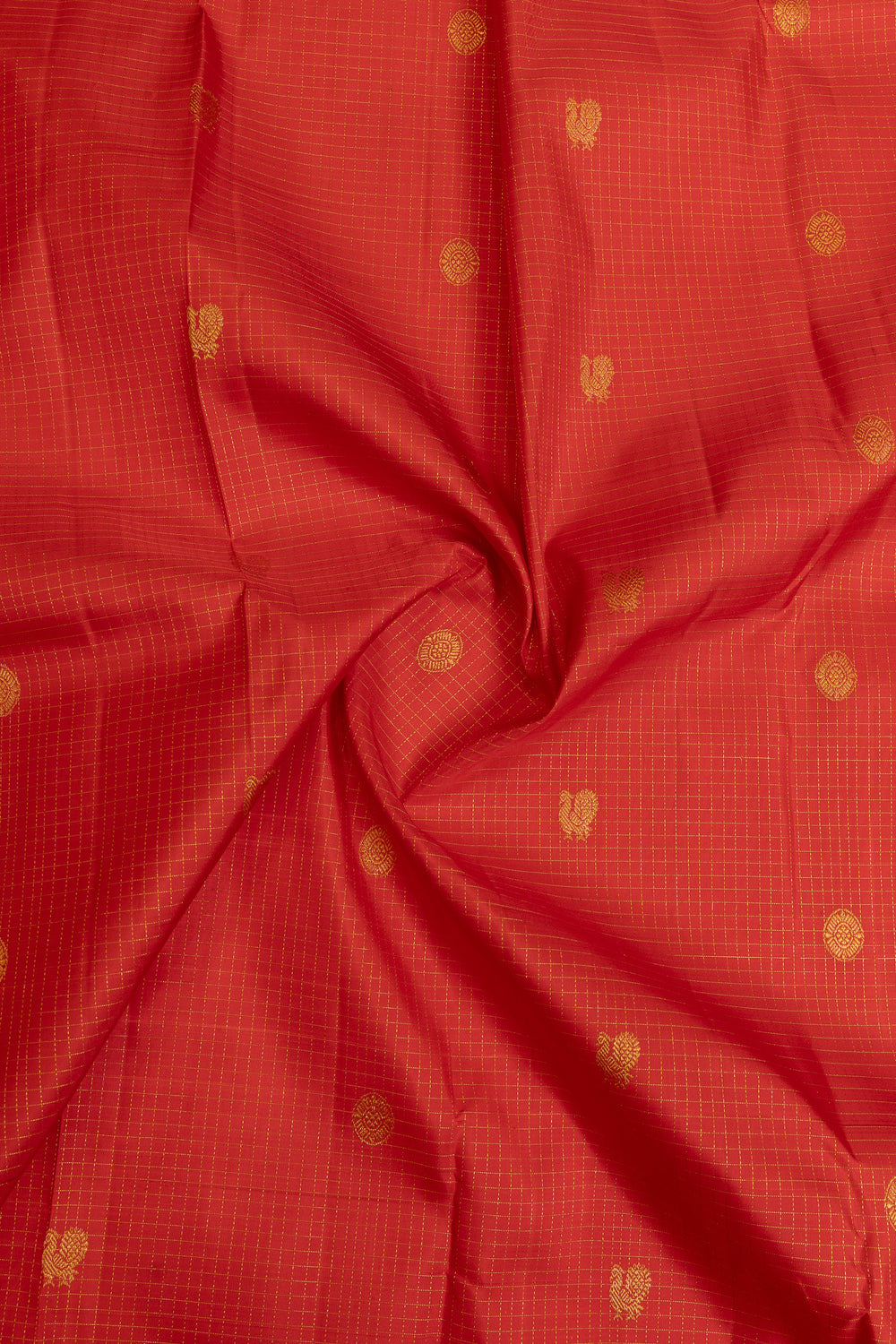 Red Zari checks pure Kanchipuram silk saree
