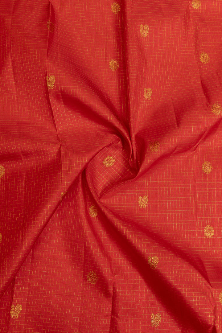 Red Zari checks pure Kanchipuram silk saree