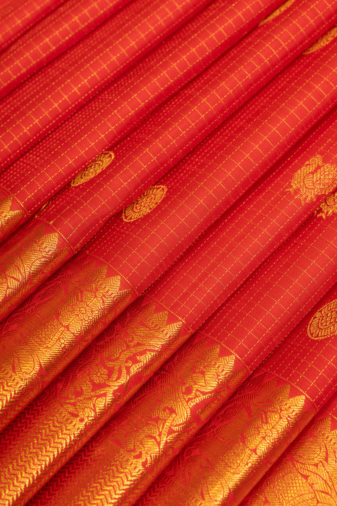 Red Zari checks pure Kanchipuram silk saree