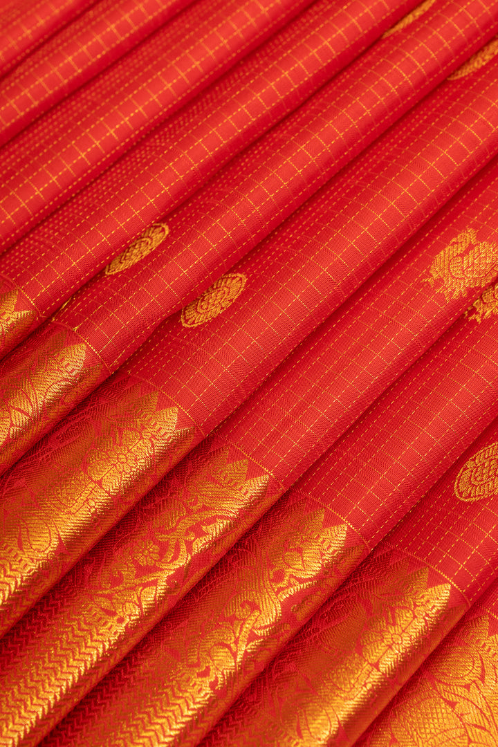 Red Zari checks pure Kanchipuram silk saree