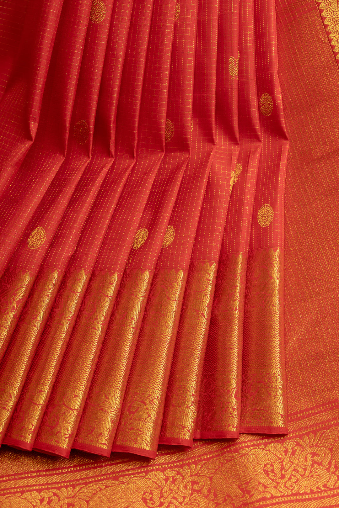 Red Zari checks pure Kanchipuram silk saree