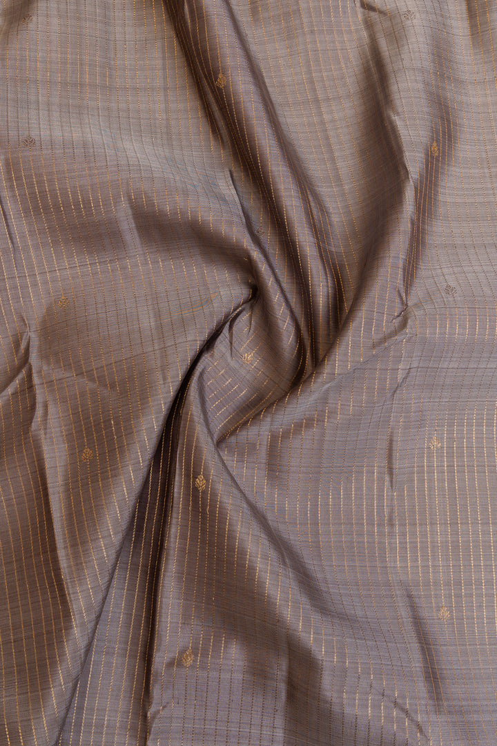 Grey Zari stripes pure Kanchipuram silk saree