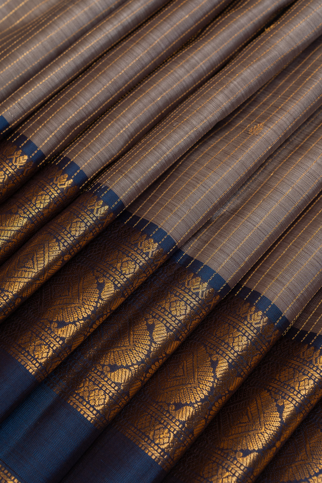 Grey Zari stripes pure Kanchipuram silk saree