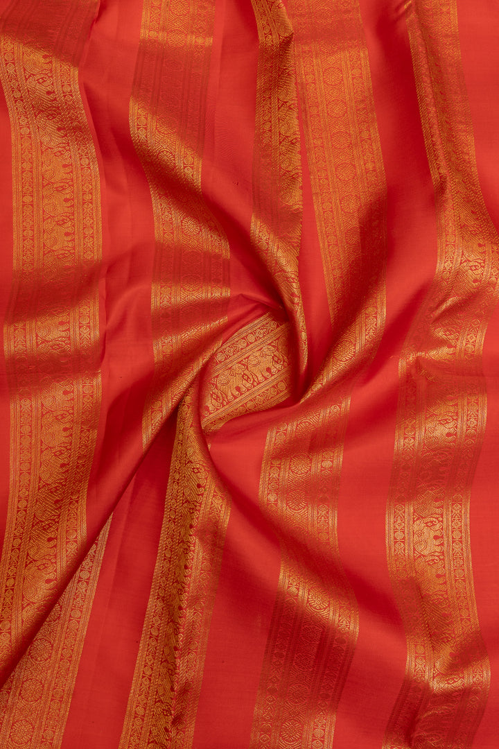 Peach and red vintage checks pure Kanchipuram silk saree