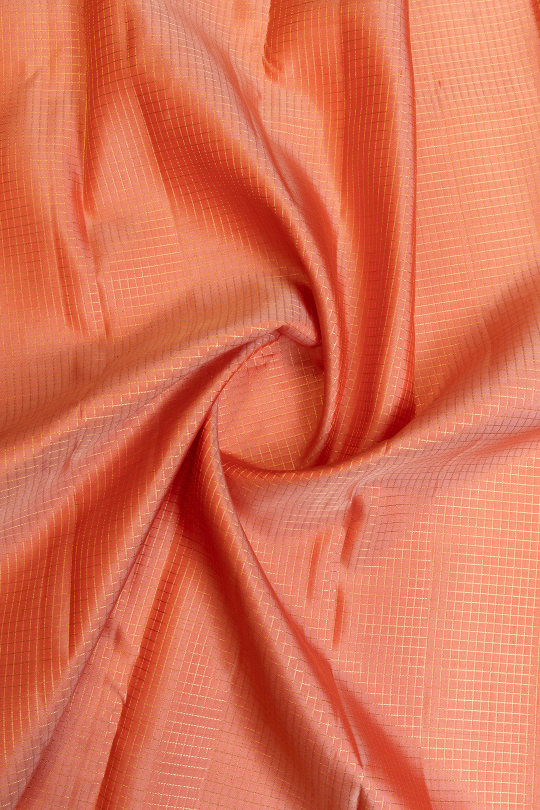 Peach and red vintage checks pure Kanchipuram silk saree