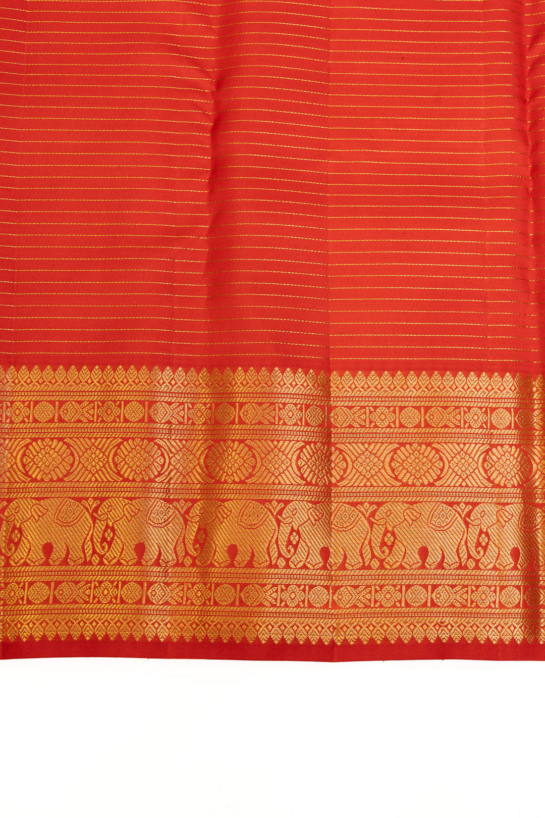 Peach and red vintage checks pure Kanchipuram silk saree