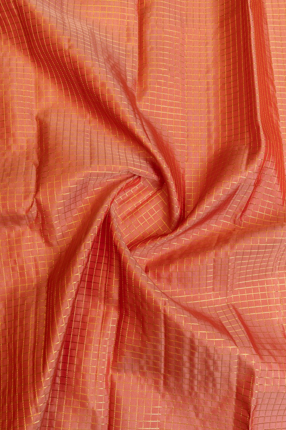 Peach and red varisaipettu pure Kanchipuram silk saree