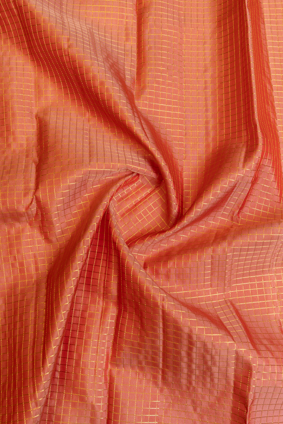 Peach and red varisaipettu pure Kanchipuram silk saree