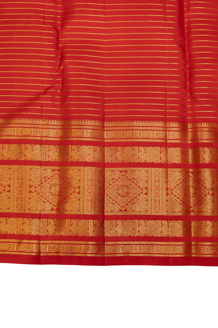 Peach and red varisaipettu pure Kanchipuram silk saree