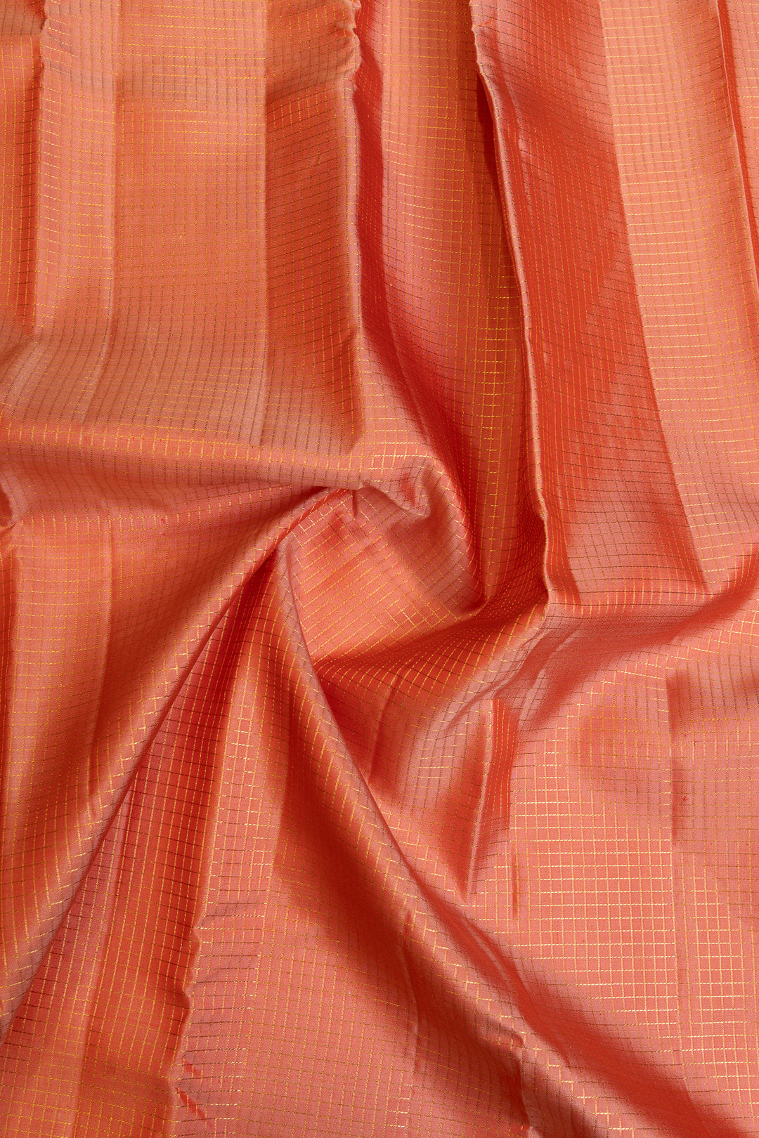 Apricot peach and red pure Kanchipuram silk saree