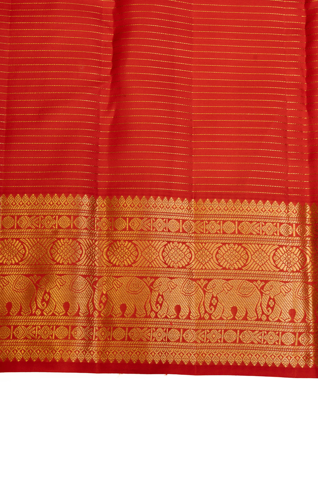 Apricot peach and red pure Kanchipuram silk saree