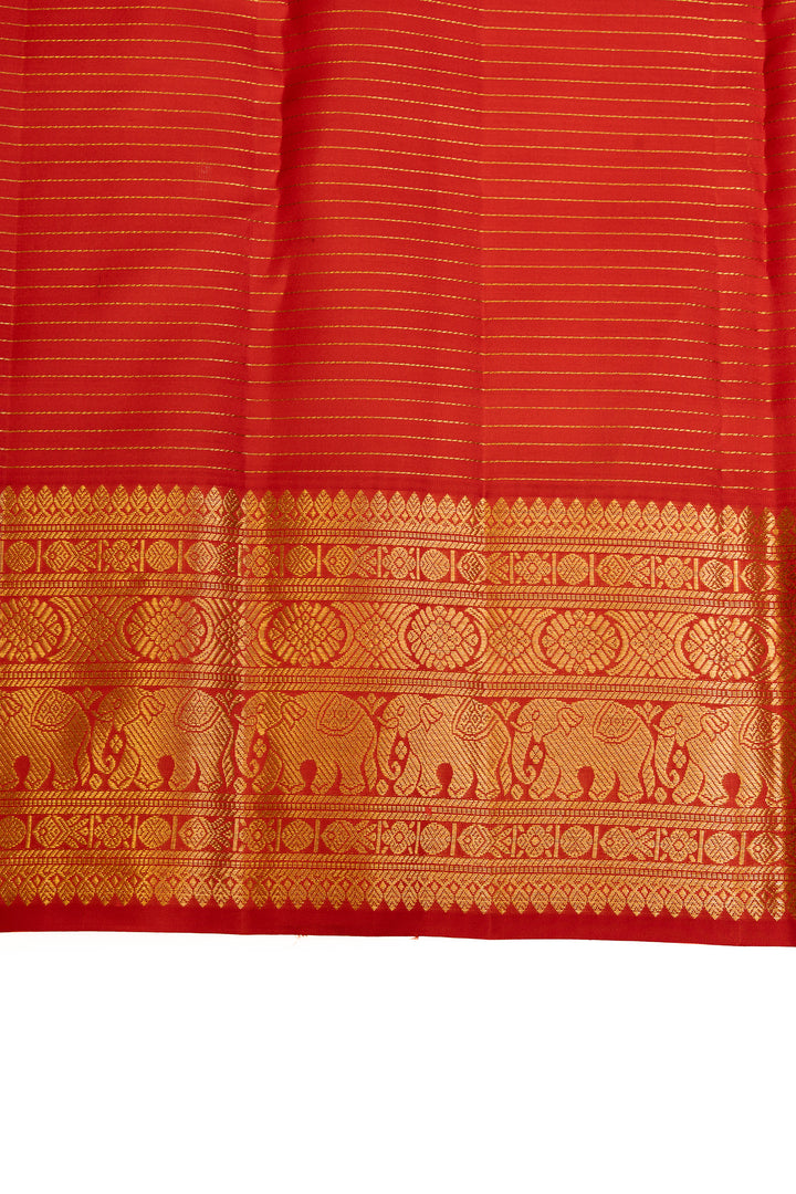 Apricot peach and red pure Kanchipuram silk saree