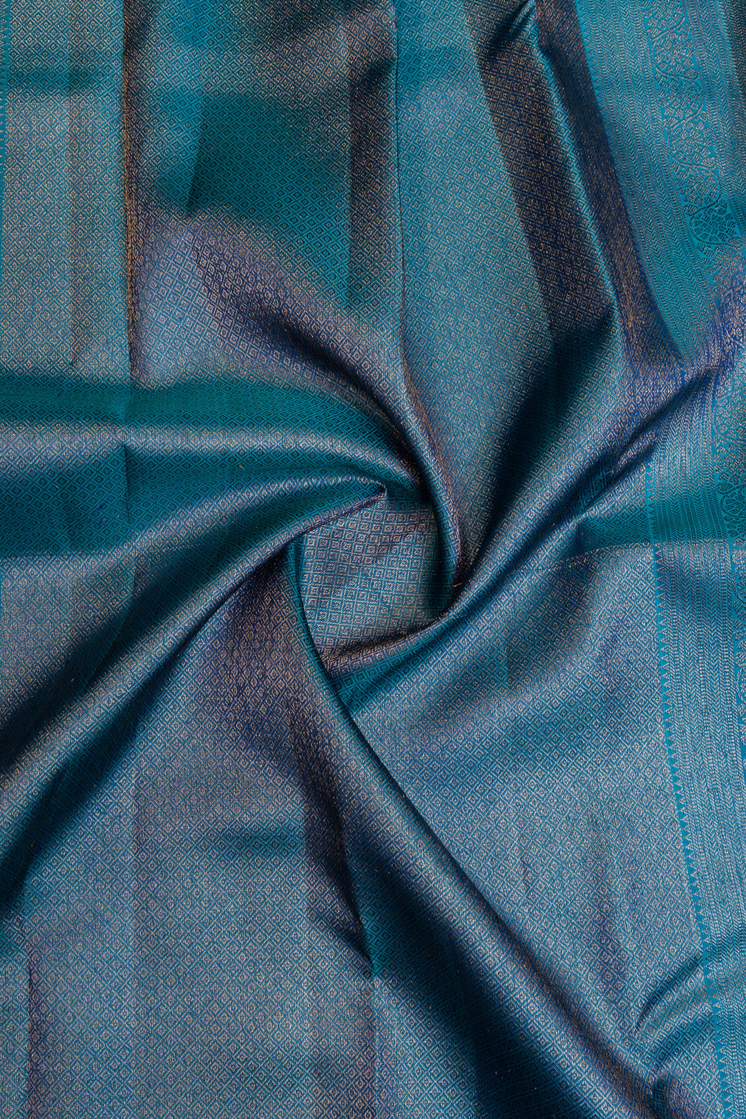 Peacock blue floral brocade pure Kanchipuram silk saree