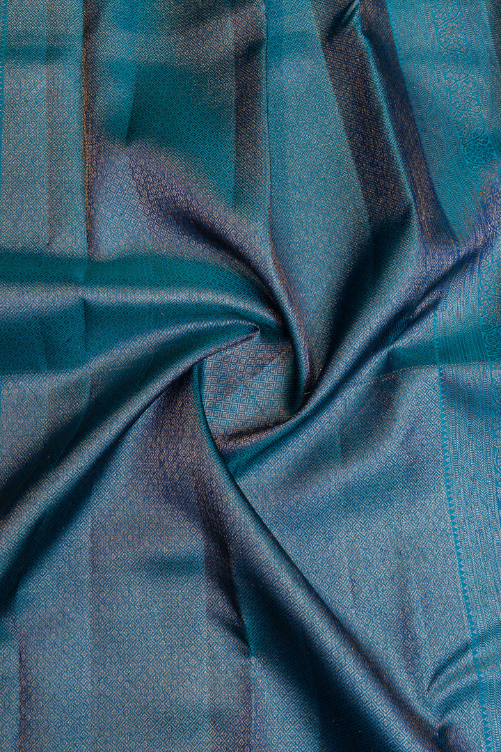 Peacock blue floral brocade pure Kanchipuram silk saree