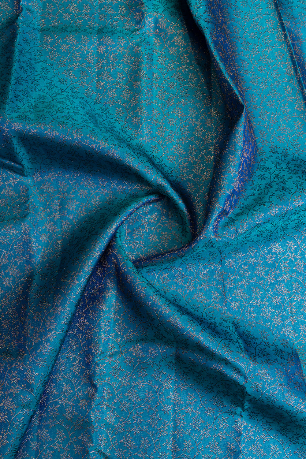 Peacock blue floral brocade pure Kanchipuram silk saree