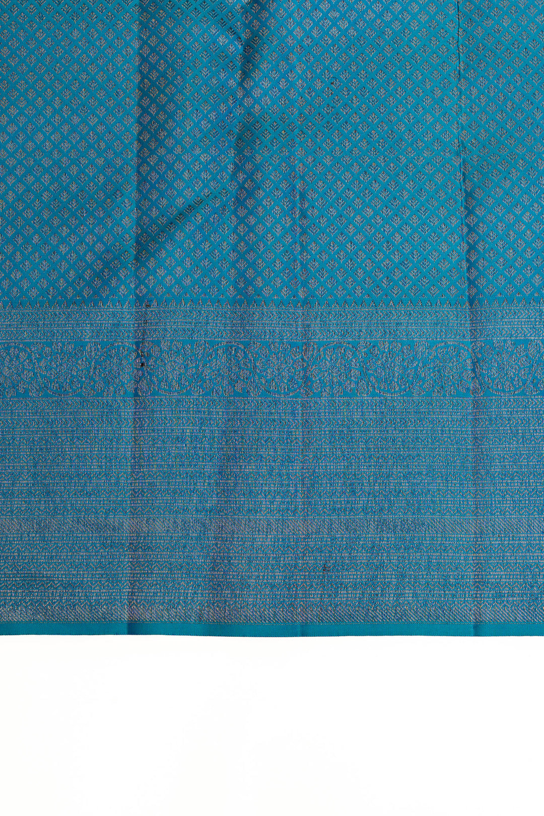 Peacock blue floral brocade pure Kanchipuram silk saree