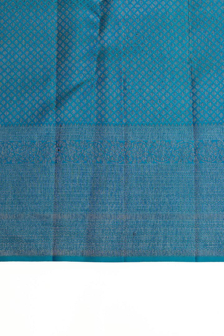 Peacock blue floral brocade pure Kanchipuram silk saree