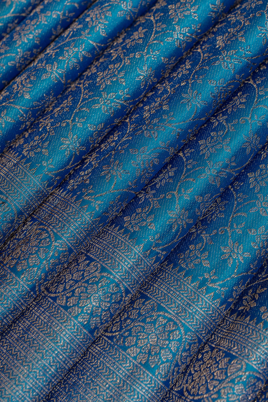 Peacock blue floral brocade pure Kanchipuram silk saree