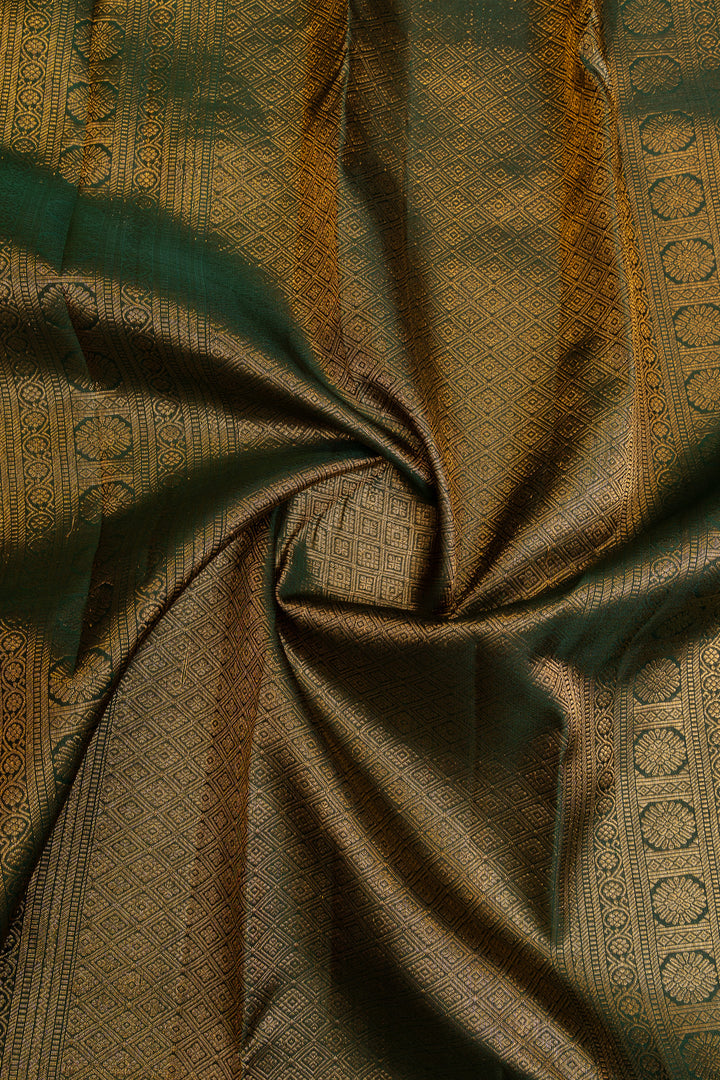 Mauve and sage green stripes pure Kanchipuram silk saree