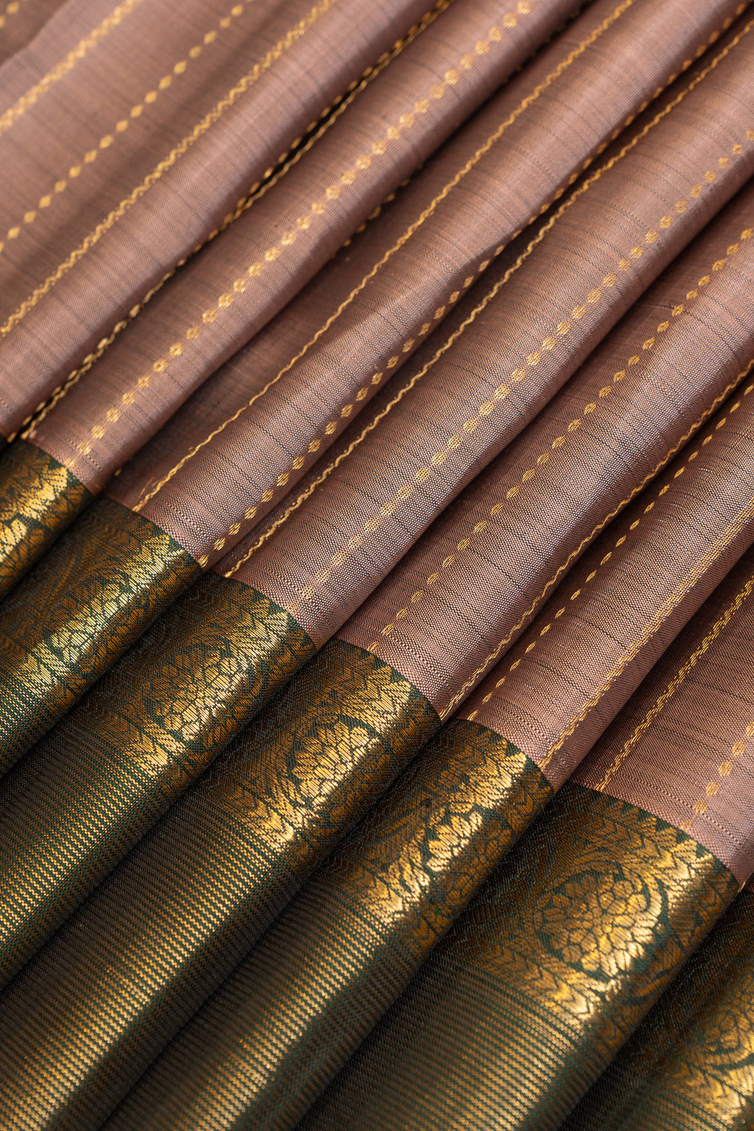 Mauve and sage green stripes pure Kanchipuram silk saree