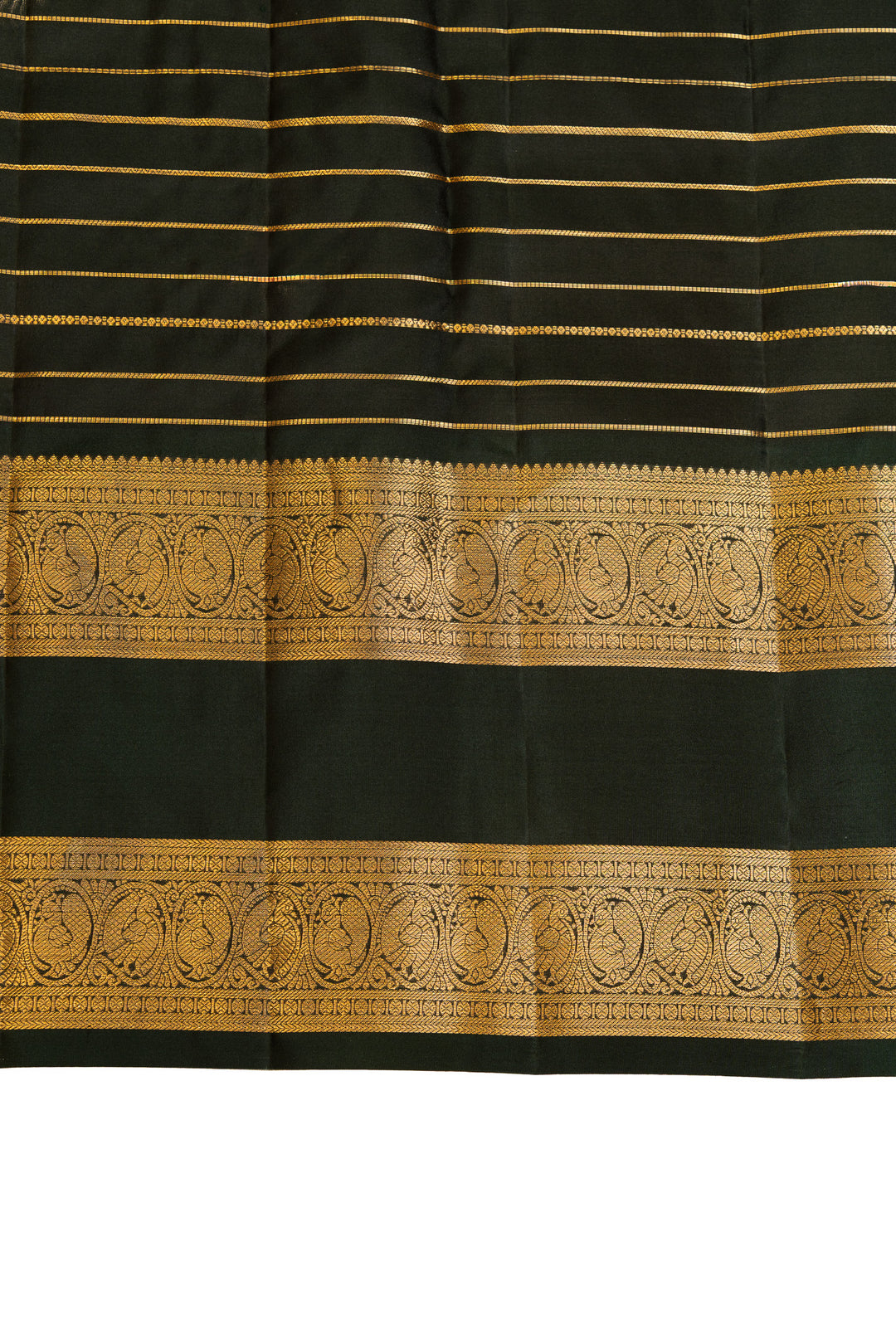 Maroon and bottle green neli stripes pure Kanchipuram silk saree