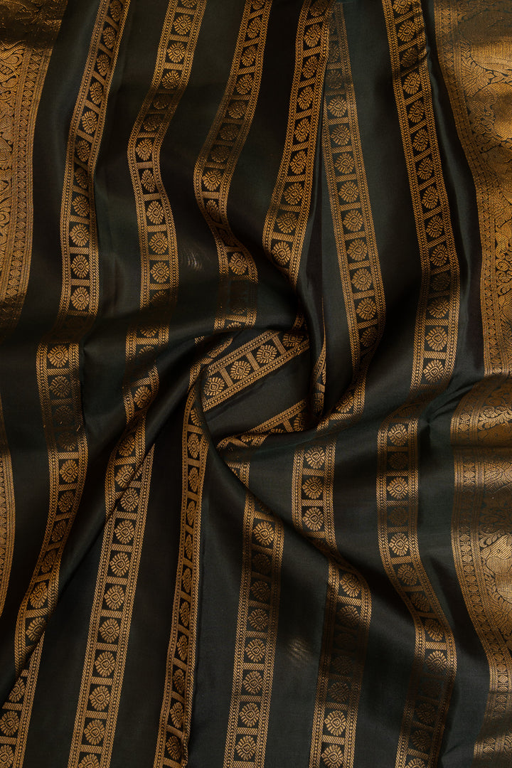 Purple neli stripes pure Kanchipuram silk saree