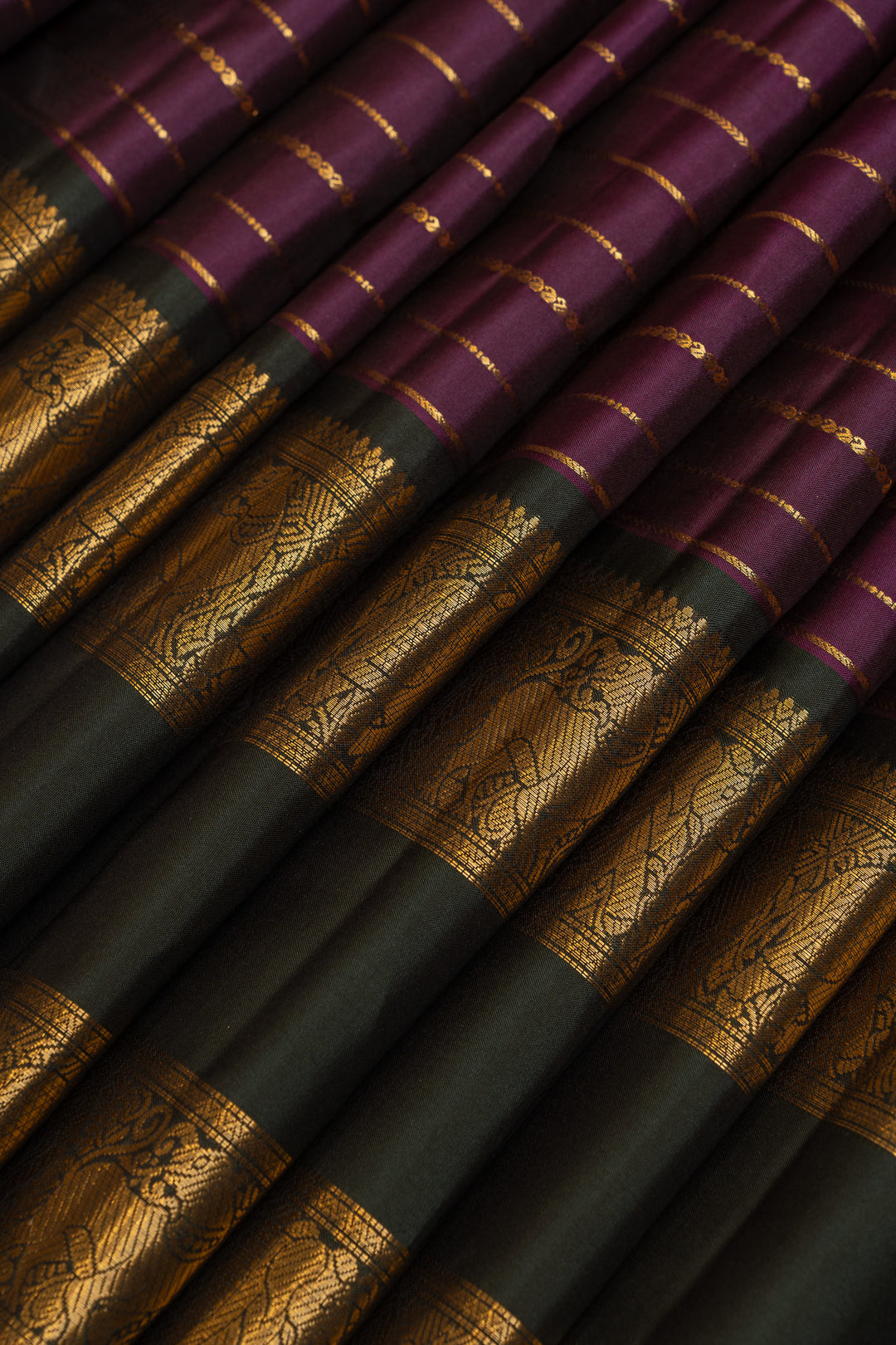 Purple neli stripes pure Kanchipuram silk saree