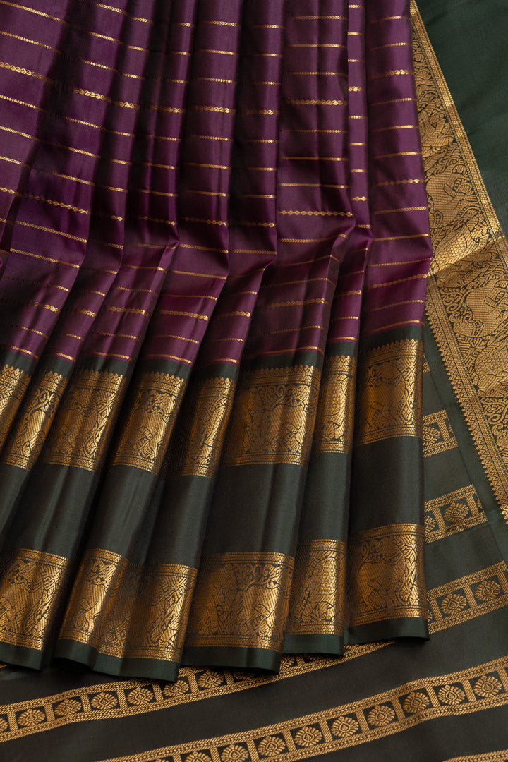 Purple neli stripes pure Kanchipuram silk saree