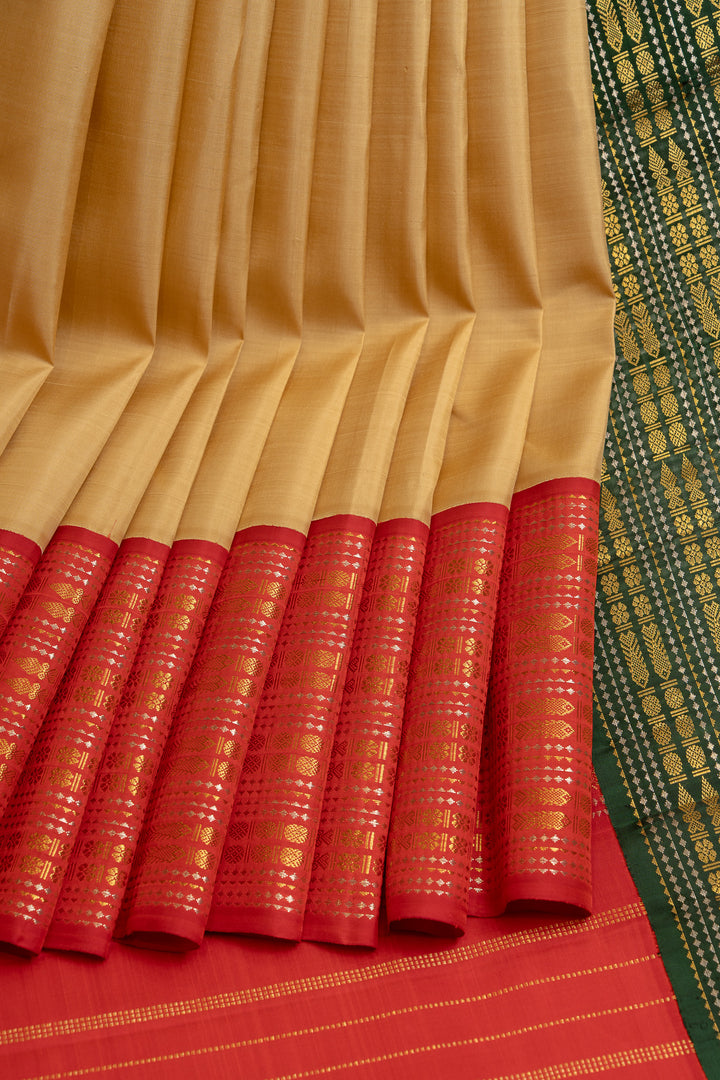 Biscuit beige Ganga Jamuna pure Kanchipuram silk saree