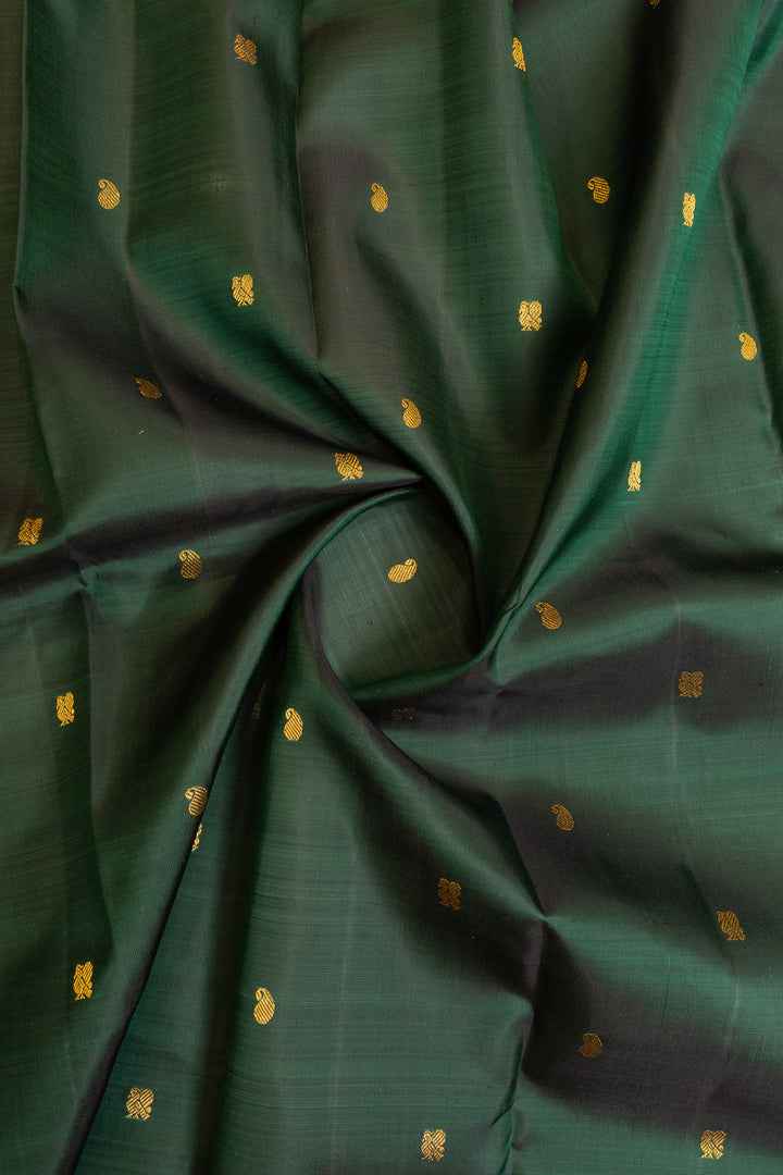 Bottle green and red traditional pure Kanchipuram silk saree