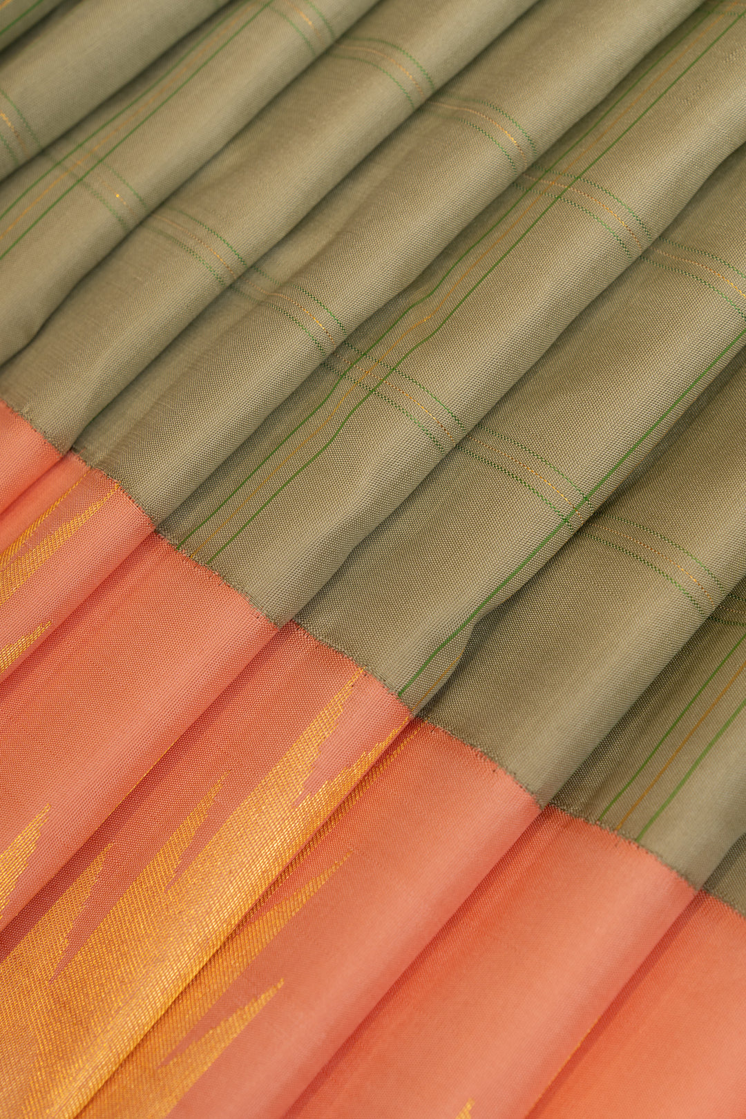 Sage green and pink temple border pure Kanchipuram silk saree