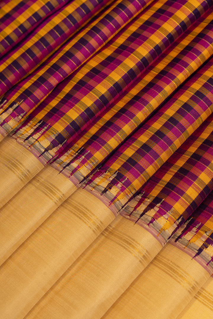 Multi checks and ivory pure Kanchipuram silk saree