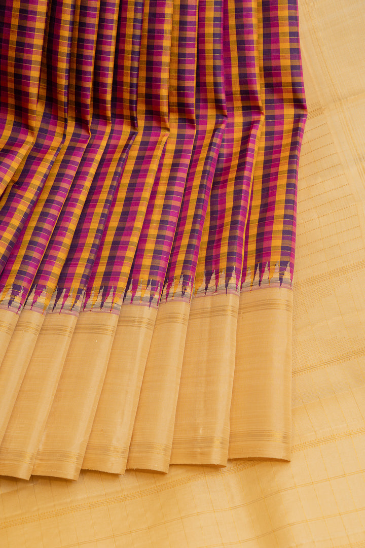 Multi checks and ivory pure Kanchipuram silk saree