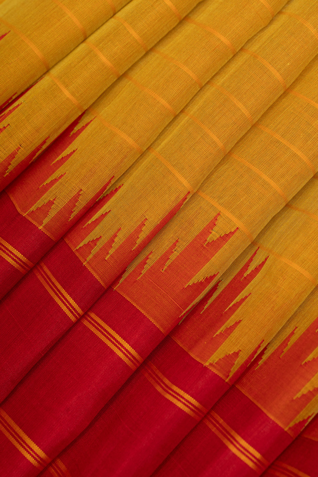 Mustard and red handwoven pure cotton and silk Border saree